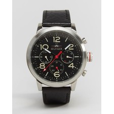 Tommy Hilfiger Jake Chronograph Leather Watch In Black 1791232