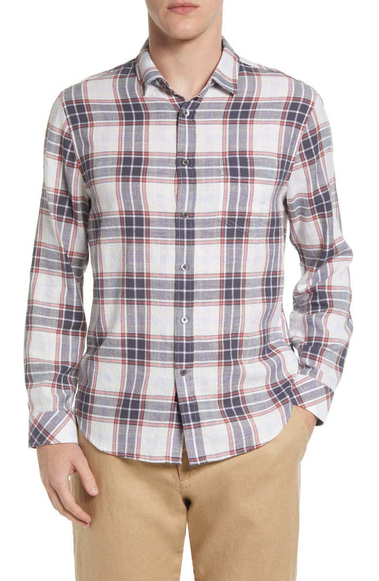 Men's Wyatt Plaid Cotton Button-Up Shirt, Main, color, WHITE MELANGE STEEL