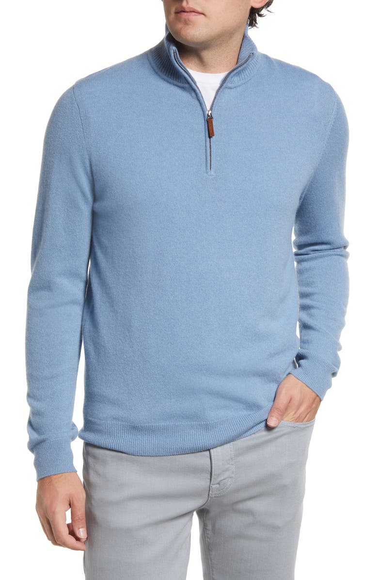 Cashmere Quarter Zip Pullover Sweater, Main, color, BLUE RIVIERA