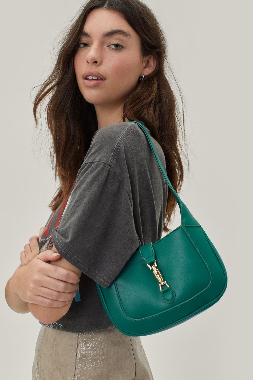 Green Faux Leather Clasp Detail Shoulder Bag image number 1