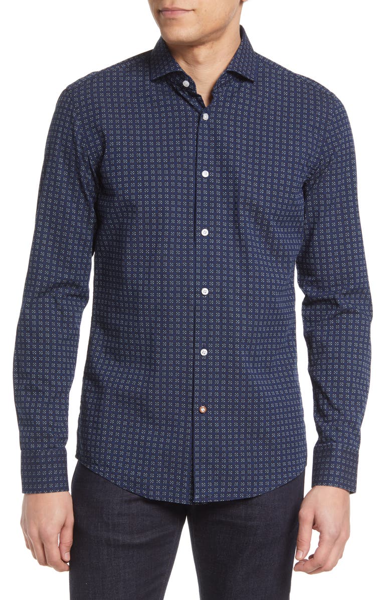 BOSS Men's Hank Slim Fit Cotton Button-Up Shirt, Main, color, BLUE