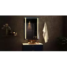wall mounted mirror above washbasin with lights