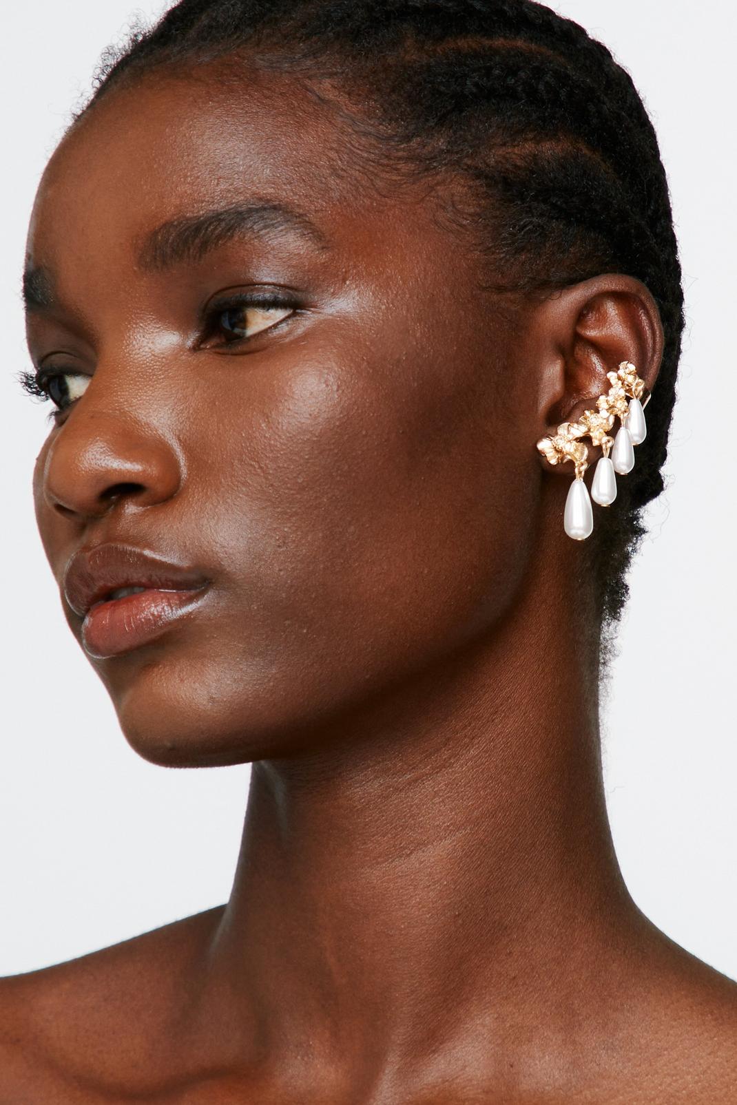 Gold Pearl Drop Statement Earrings 