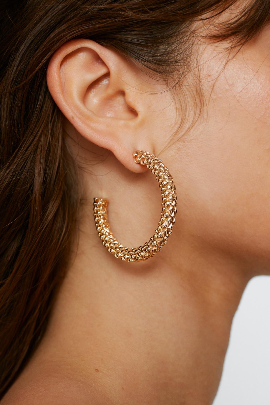 Gold Large Textured Hoop Earrings image number 1