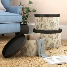 3 Piece Beige Hat Box Set with Faux Leather Lids