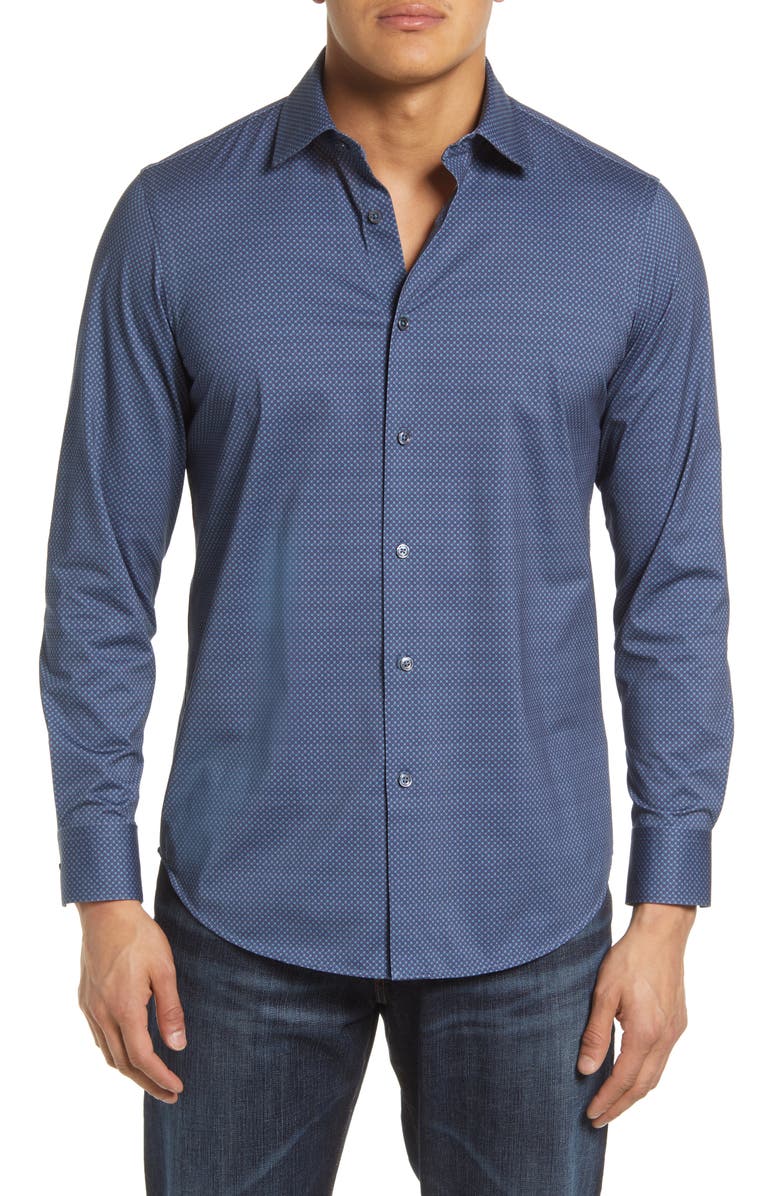 OoohCotton® Tech Knit Button-Up Shirt, Main, color, COBALT