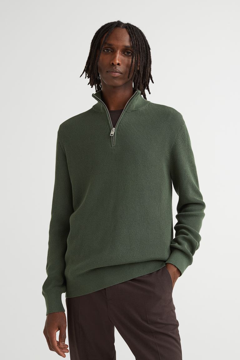 Slim Fit Sweater - Dark khaki green - Men | H&amp;M US