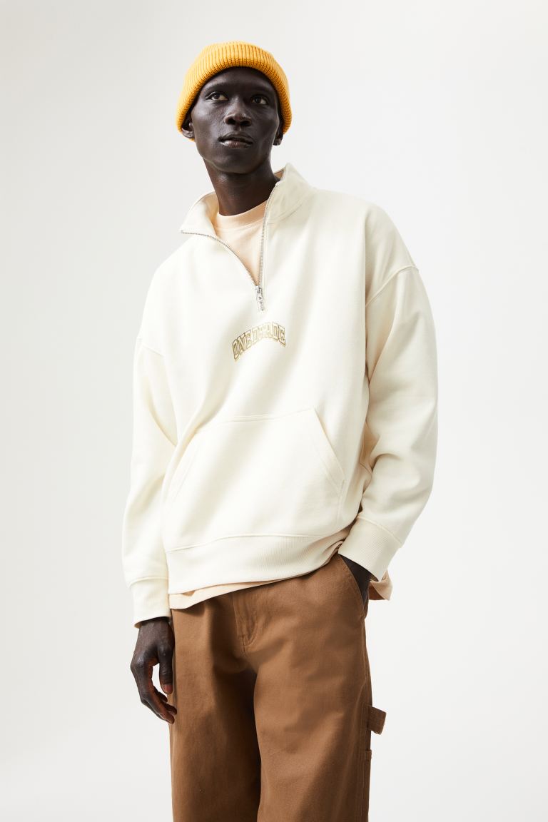 Oversized Fit Half-zip Sweatshirt - Cream/One Decade - Men | H&amp;M US