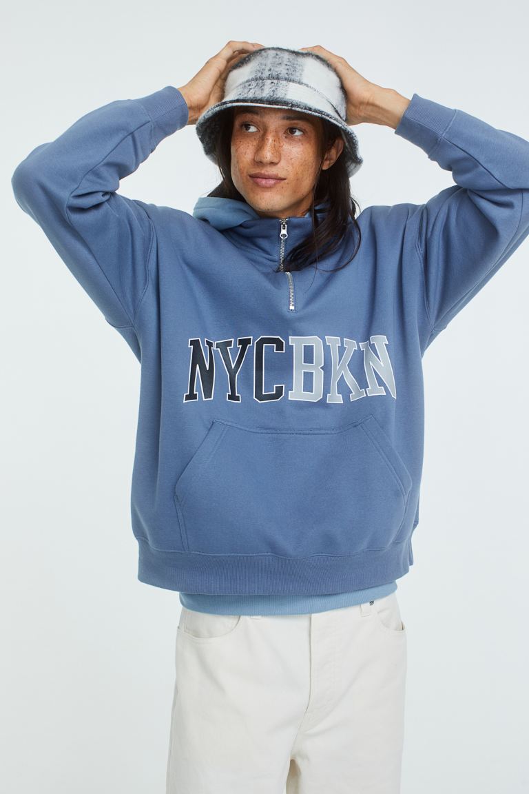 Oversized zip-top sweatshirt - Blue/NYCBKN - Men | H&amp;M US