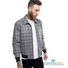 Grey Check Patterned Mens Bomber Jacket