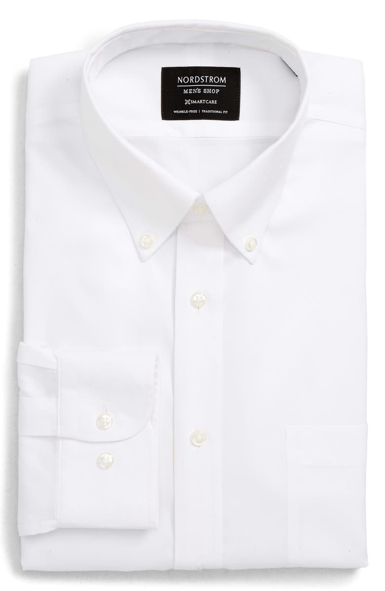 Smartcare™ Traditional Fit Pinpoint Dress Shirt, Main, color, WHITE BRILLIANT