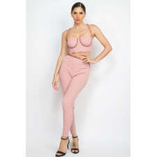 Dark Blush Stone Embellished Top And Pants Set