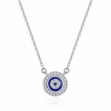 Cz Devil's Eye Short Round Sterling Silver Pendant Necklace.