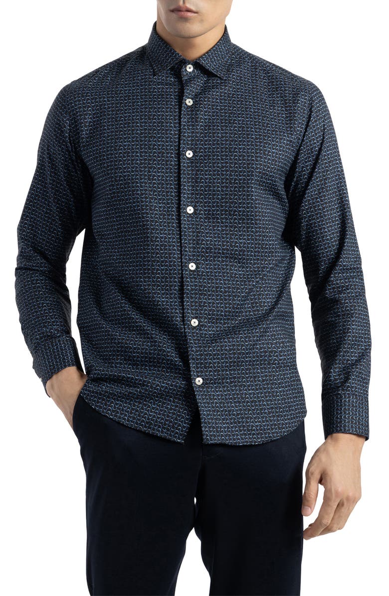 SOFT CLOTH Cotton Button-Up Shirt, Main, color, NAVY WAVES PRINT