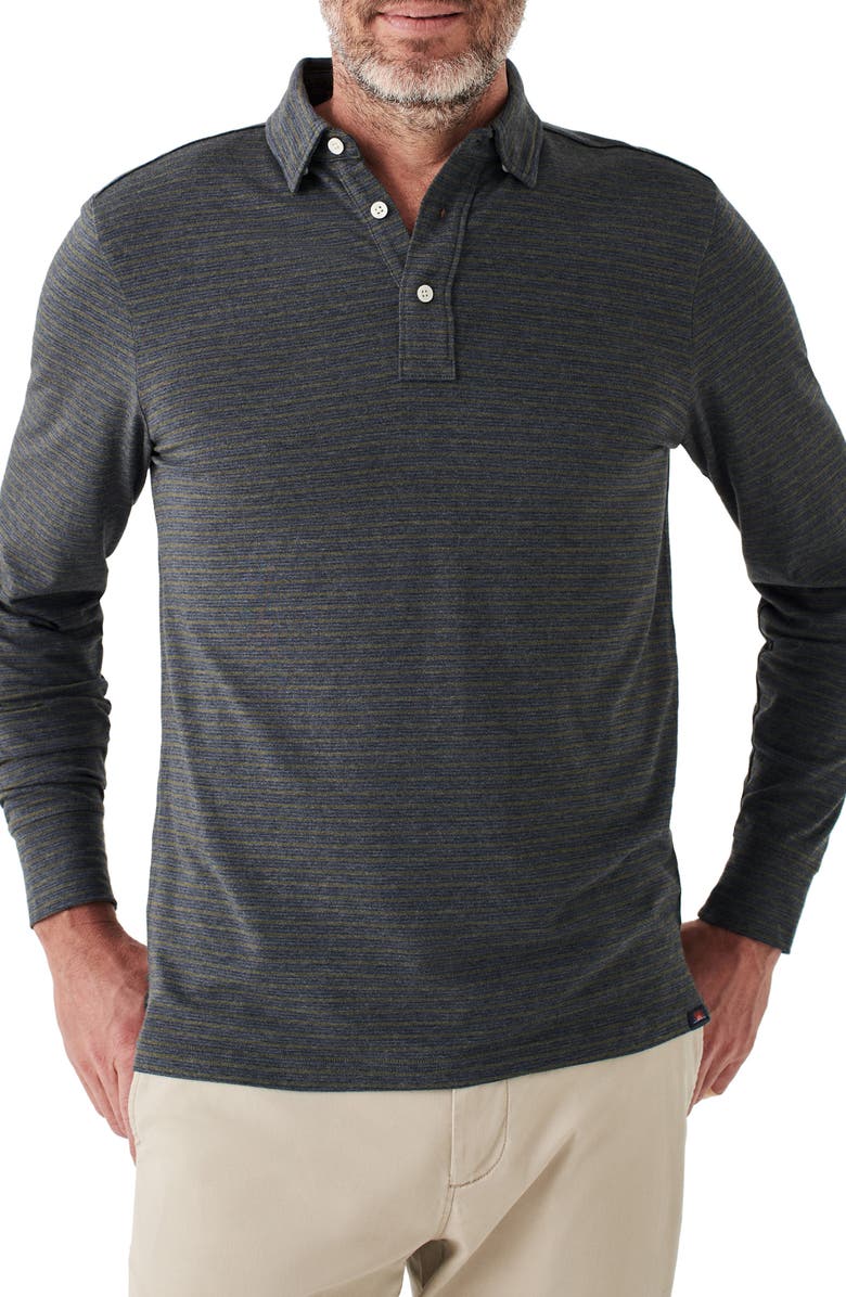 FAHERTY Movement Long Sleeve Polo Shirt, Main, color, FOREST NIGHT STRIPE