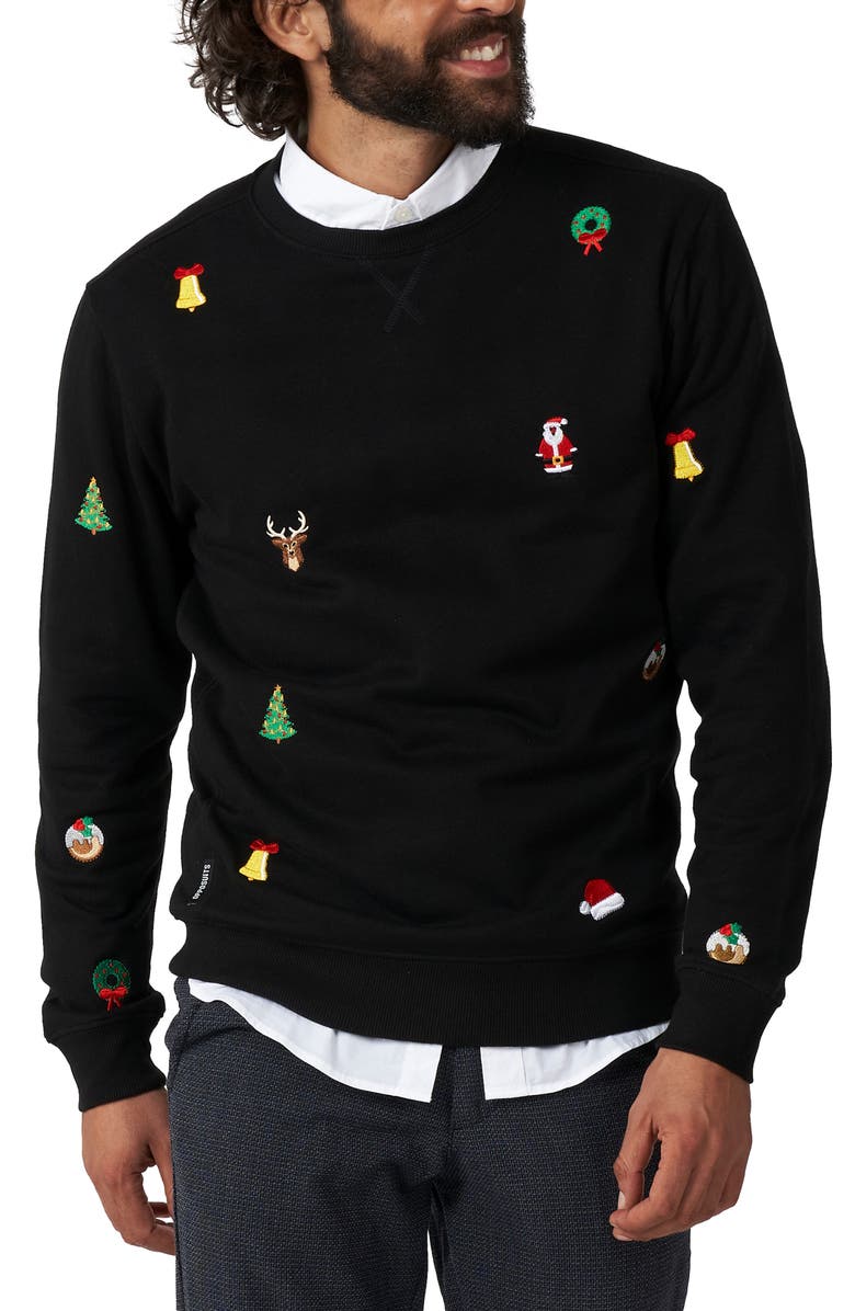 OPPOSUITS Xmas Icons Embroidered Sweatshirt, Main, color, BLACK