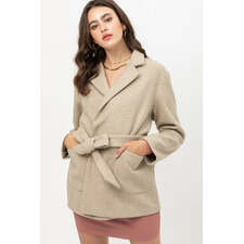 Oatmeal Fleece Belted Coat