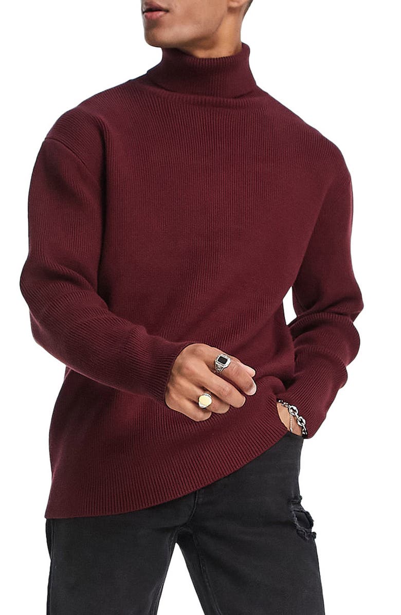 TOPMAN Rib Turtleneck Sweater, Main, color, PURPLE