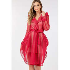 Fuchsia Side Tacking Waist Tie Mesh Coat
