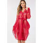 Fuchsia Side Tacking Waist Tie Mesh Coat