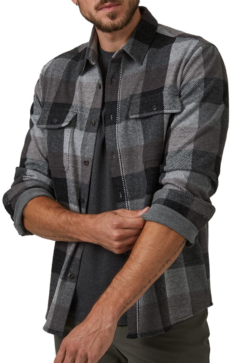 7 DIAMONDS Generation Plaid Stretch Flannel Button-Up Shirt, Main, color, GREY/ DUSTY ROSE