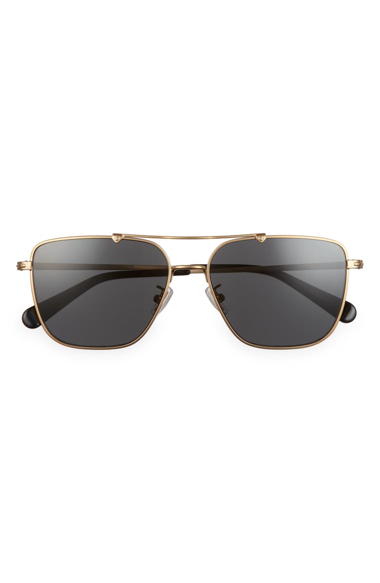 COACH 57mm Rectangular Sunglasses, Main, color, SATIN GOLD DARK GRAY GREEN