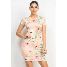 Baby Coral Short Sleeve Floral Bodycon Dress