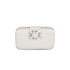 olga berg Emmy Crystal Trim Clutch in Oyster | REVOLVE