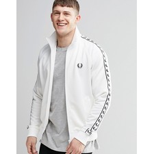 Fred Perry Track Jacket With Taped Sleeve In White