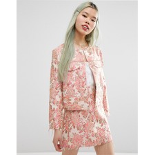 ASOS Jacquard Crop Blazer with Raw Edge Co-ord