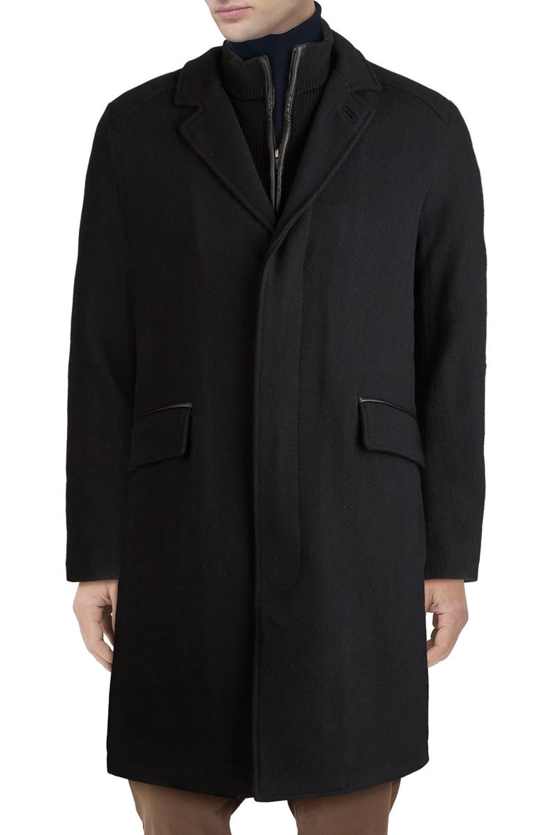 COLE HAAN SIGNATURE Wool Blend Twill Topcoat, Main, color, BLACK