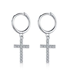 Cz Cross Sterling Silver Stud Earrings