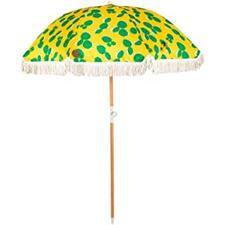 Bamboo Bungalow Prickly Pear Portable Beach Umbrella, Two Metre UPF 50+ Custom Print Canopy, Cotton Tassels, Stylish Wooden Pole with Tilt Feature