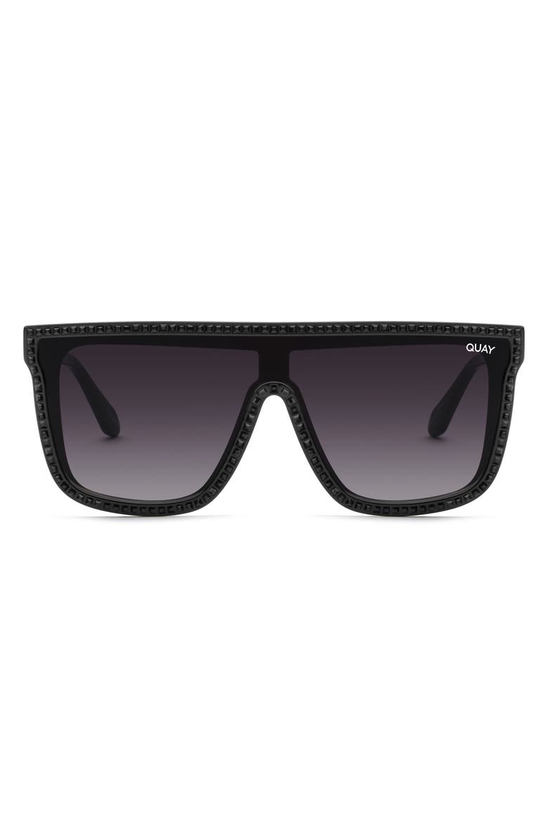QUAY AUSTRALIA Nightfall Bling 49mm Gradient Shield Sunglasses, Main, color, BLACK/ SMOKE