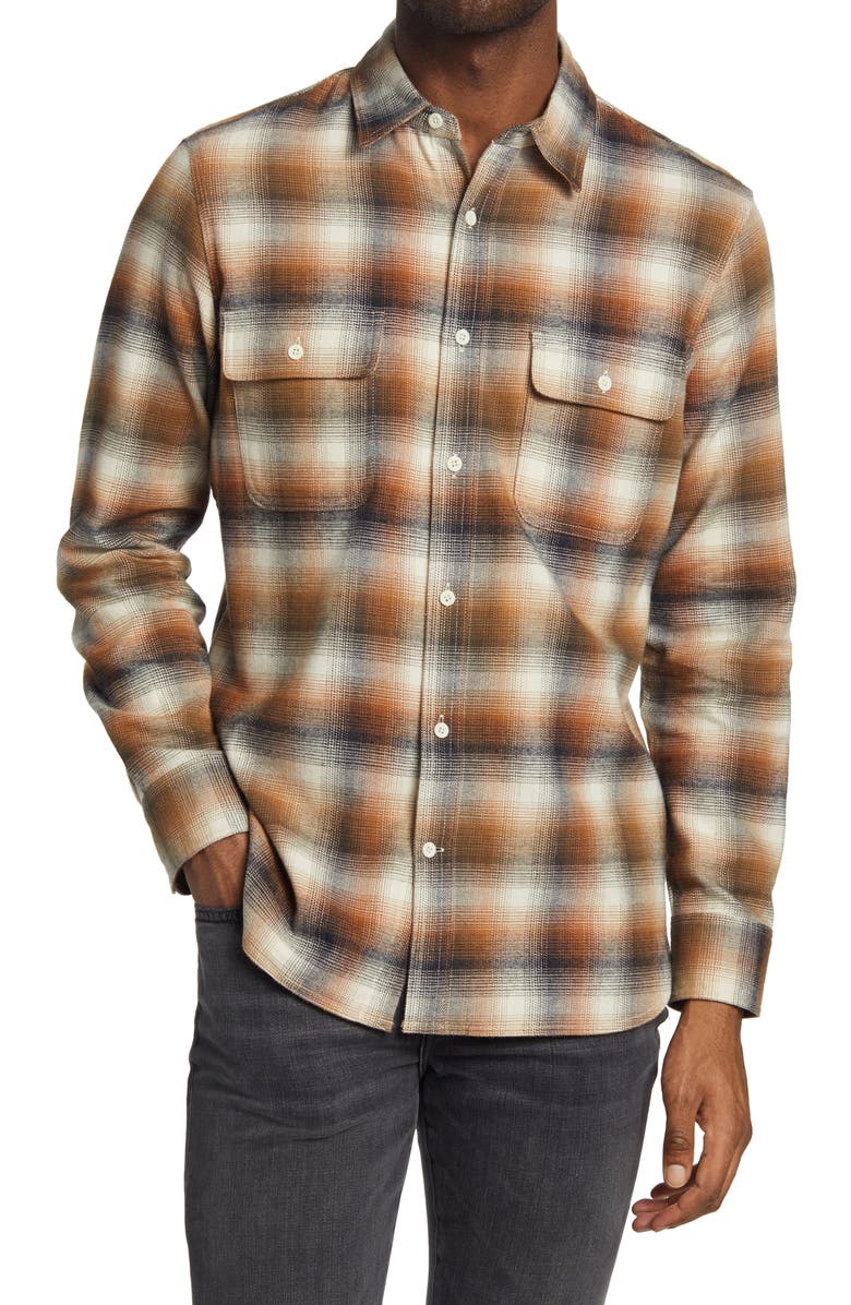 TREASURE &amp; BOND Grindle Trim Fit Plaid Flannel Button-Up Shirt, Main, color, RUST TONAL CORBIN PLAID