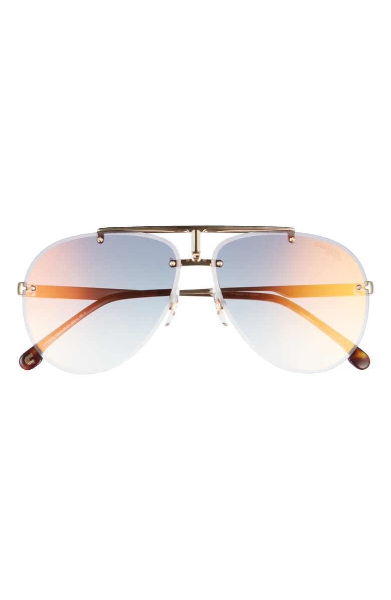 CARRERA EYEWEAR 62mm Rimless Aviator Sunglasses, Main, color, GOLD/ BROWN SHADED BLUE MIRROR