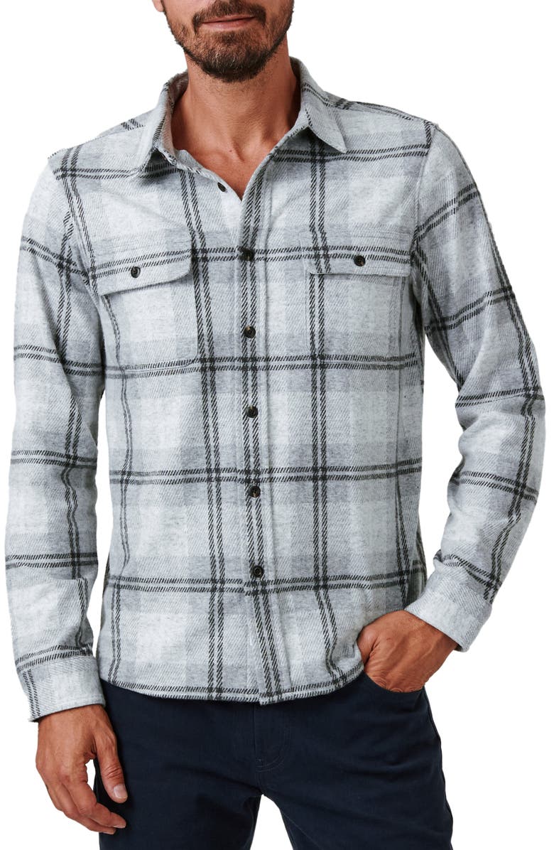 7 DIAMONDS Generation Plaid Stretch Flannel Button-Up Shirt, Main, color, NATURAL