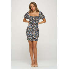 Floral Puff Sleeve Bodycon Dress
