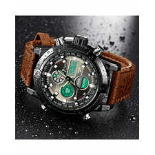 Sylvi Luxury Black Dial Brown Leather Belt Watch For Men