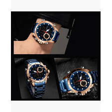 Sylvi Glossy Blue Dual Time Premium Rosegold Case Watch