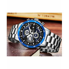 Sylvi Blue Dial Steel Silver Belt Chronograph Watch for Men