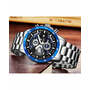 Sylvi Blue Dial Steel Silver Belt Chronograph Watch for Men