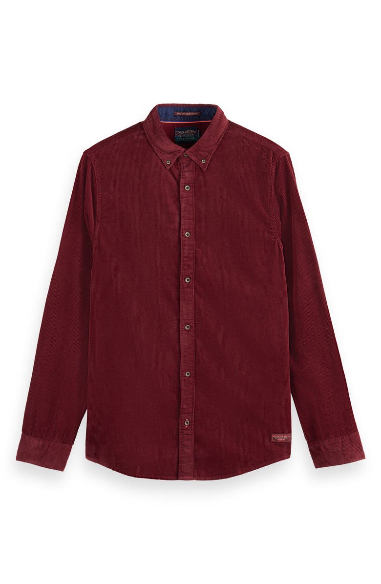 SCOTCH &amp; SODA Regular Fit Corduroy Button-Down Shirt, Main, color, BORDEAUX