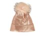 Adrienne Landau Fox Pom Metallic Beanie in Gold | REVOLVE