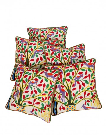 Designer Tree Embroidered Off White Cushion Cover (Set Of 5 ) Online At Rajrang