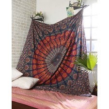 Buy Cotton Navy Blue Floral Printed Mandala Tapestry Online At Rajrang