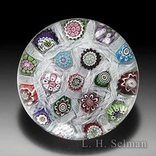 Antique Clichy chequer weight with eighteen canes by Clichy