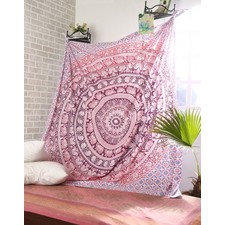 Cotton Red Printed Mandala Tapestry