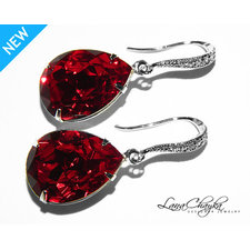 Dark Red Crystal Earrings Siam Red Rhinestone Earrings Wedding Red Sterling Silver CZ Earrings Swarovski Siam Red Earrings FREE US Shipping