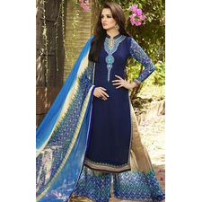 GEORGETTE DARK BLUE DESIGNER PALAZZO SUIT (XXL - 46'')